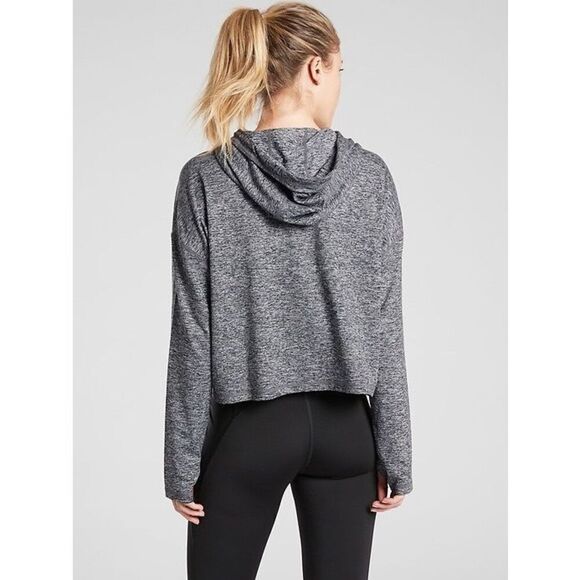 Athleta Uptempo Short Cropped Hoodie Charcoal Grey Size Large Long Sleeve Hooded - Picture 2 of 11